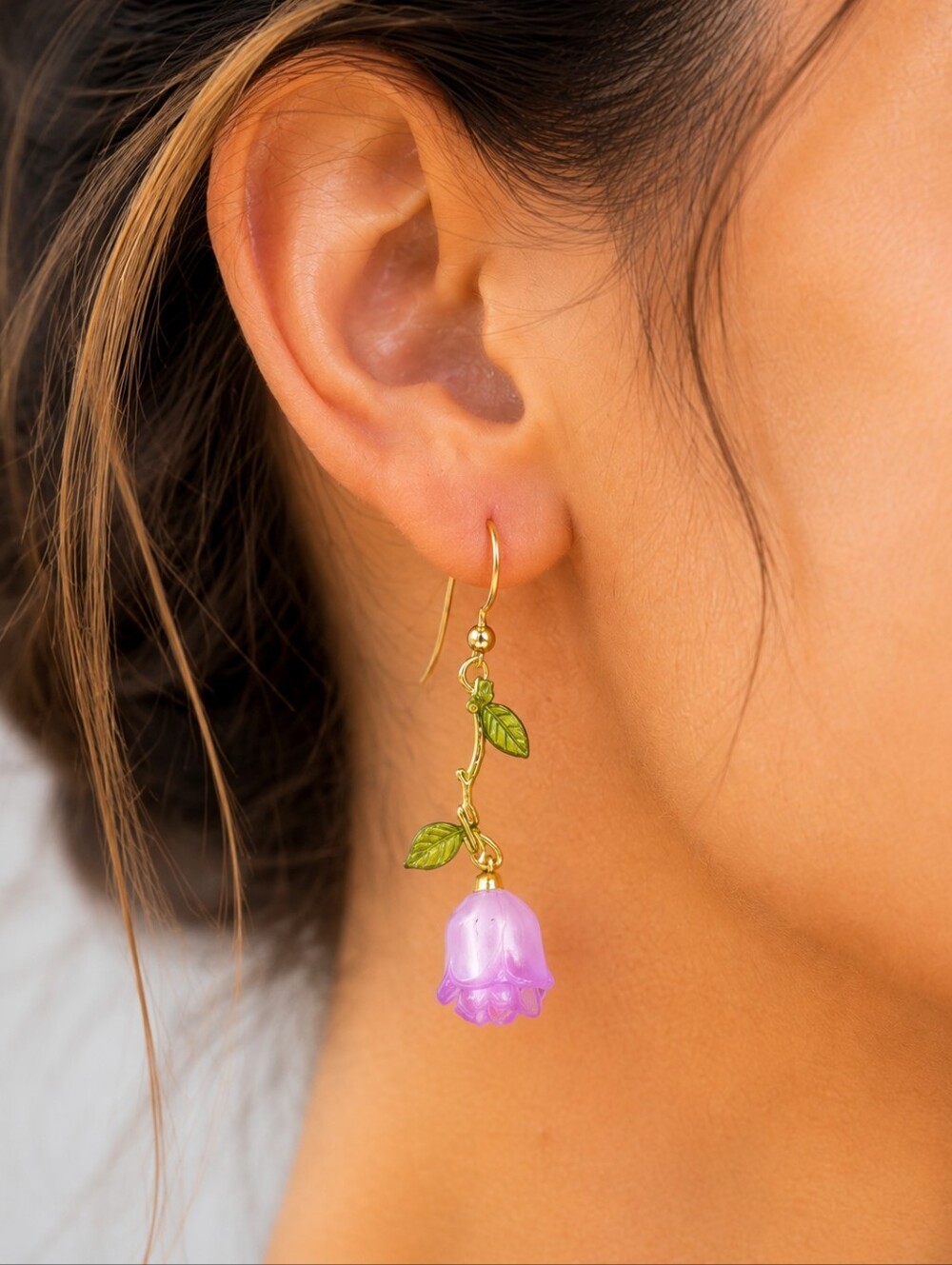 ANTHROPOLOGIE RESIN DROP LILAC FLORAL EARRINGS